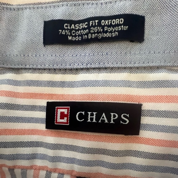 CHAPS CLASSIC FIT OXFORD SHIRT SIZE XXL 
BLUE/ SALMON COLORED STRIPES. BRAND NEW - Picture 3 of 7